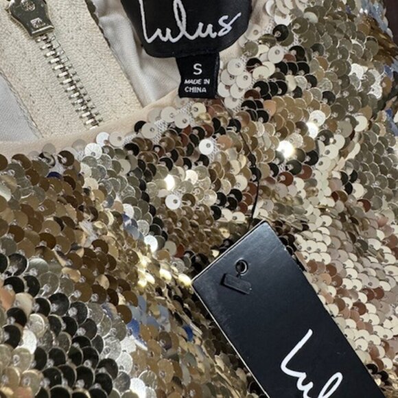 NWT Lulus Pass the Champagne Light Gold Sequin Bodycon Dress - Picture 6 of 8